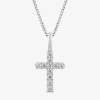 (I / I2) Womens 1/10 CT. T.W. Lab Grown White Diamond 10K Gold Cross 18 Inch Pendant Necklace
