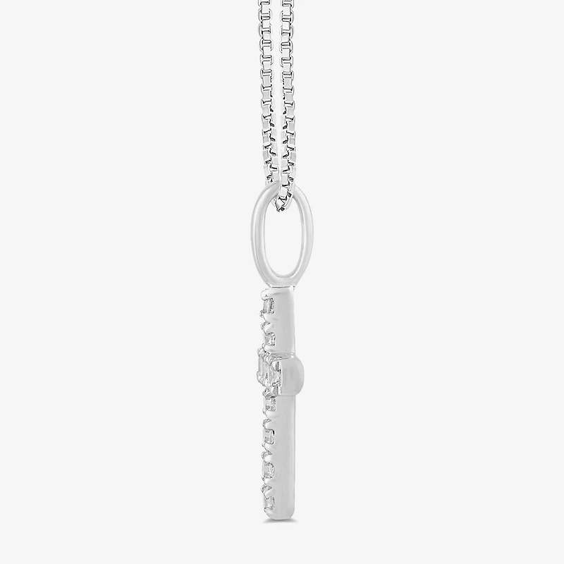 (I / I2) Womens 1/10 CT. T.W. Lab Grown White Diamond 10K Gold Cross 18 Inch Pendant Necklace