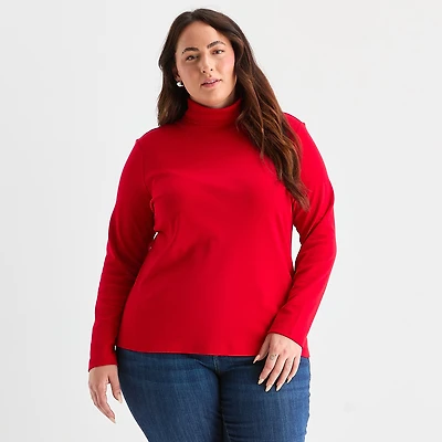St. John's Bay Womens Plus Long Sleeve Turtleneck