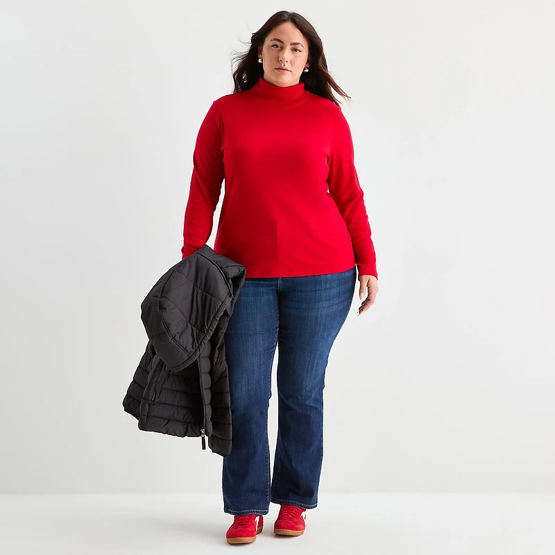 St. John's Bay Womens Plus Long Sleeve Turtleneck
