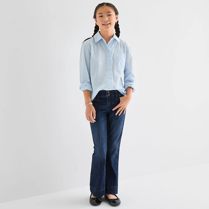 Thereabouts Little & Big Kid Girls Long Sleeve Cuffed Regular Fit Button-Down Shirt
