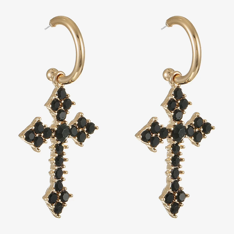 Bijoux Bar Womens Black Glass Cross Hypoallergenic Drop Earrings