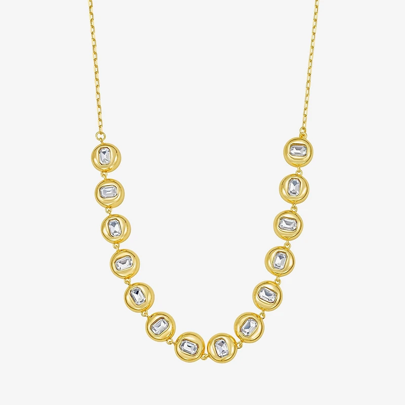 RM Rebecca Minkoff Womens White Cubic Zirconia 14K Gold Over Brass 17 Inch Tennis Necklace