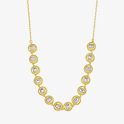 Rebecca Minkoff Womens White Cubic Zirconia 14K Gold Over Brass 17 Inch Tennis Necklace