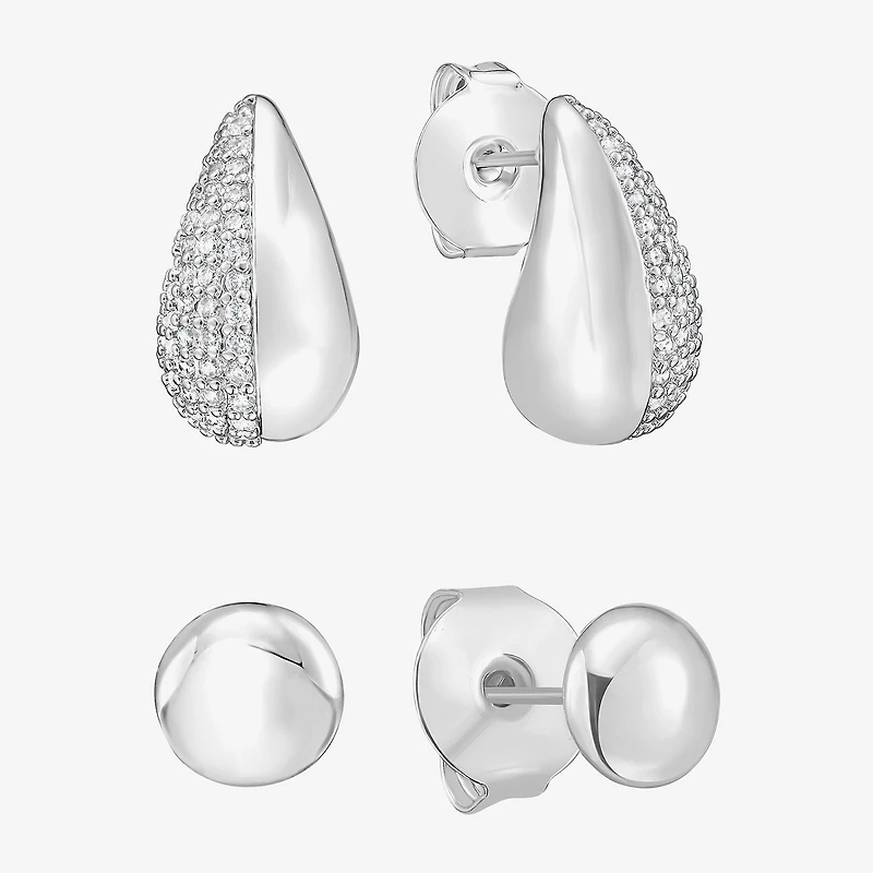 RM Rebecca Minkoff Womens White Cubic Zirconia 2 Pair Earring Set