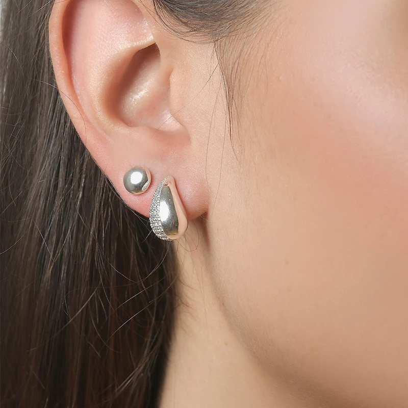 RM Rebecca Minkoff Womens White Cubic Zirconia 2 Pair Earring Set