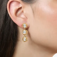 Rebecca Minkoff Womens White Cubic Zirconia 14K Gold Over Brass Drop Earrings