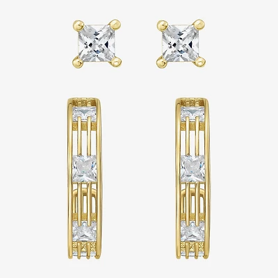 Rebecca Minkoff Womens White Cubic Zirconia 14K Gold Over Brass 2 Pair Earring Set