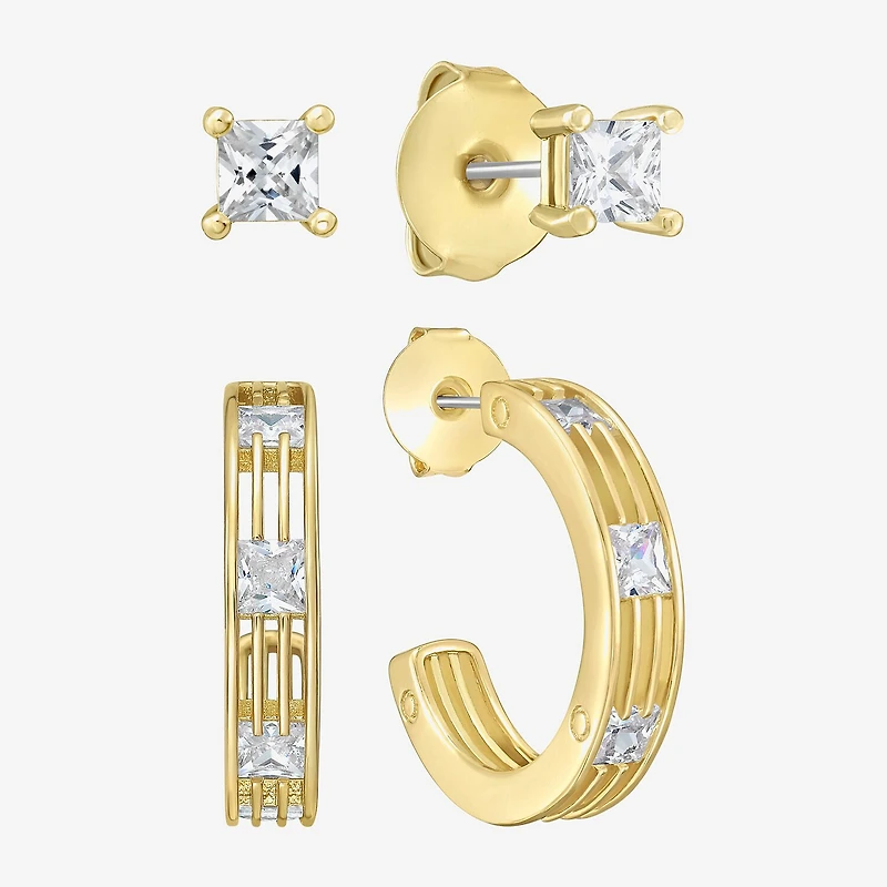 RM Rebecca Minkoff Womens White Cubic Zirconia 14K Gold Over Brass Pair Earring Set