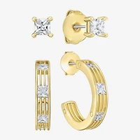 RM Rebecca Minkoff Womens White Cubic Zirconia 14K Gold Over Brass Pair Earring Set