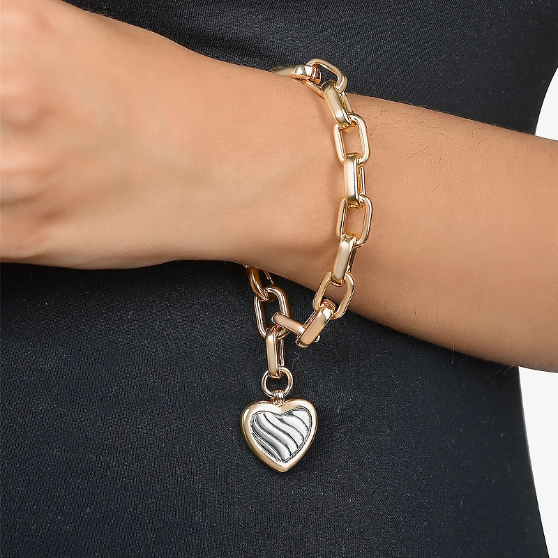 Rebecca Minkoff Gold Addiction Womens 14K Gold Over Brass Heart Charm Bracelet