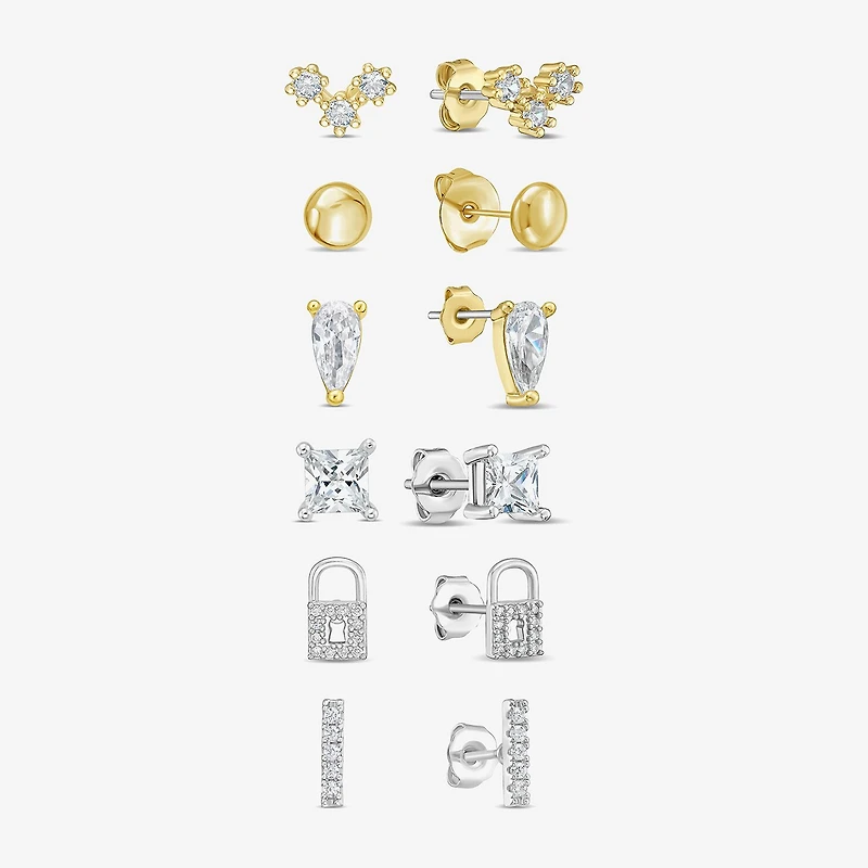 RM Rebecca Minkoff Womens White Cubic Zirconia 14K Gold Over Brass 6 Pair Earring Set
