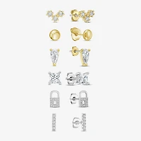 RM Rebecca Minkoff Womens White Cubic Zirconia 14K Gold Over Brass 6 Pair Earring Set