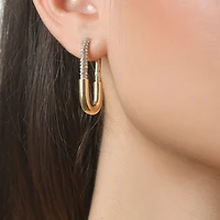 Rebecca Minkoff Womens White Cubic Zirconia 14K Gold Over Brass 3.5mm Hoop Earrings