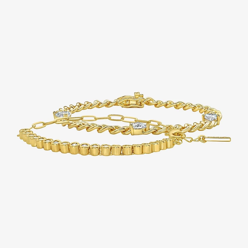 RM Rebecca Minkoff Diamond Accent Womens 14K Gold Over Brass 7.5 Inch Solid Curb Chain Bracelet