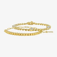 RM Rebecca Minkoff Diamond Accent Womens 14K Gold Over Brass 7.5 Inch Solid Curb Chain Bracelet