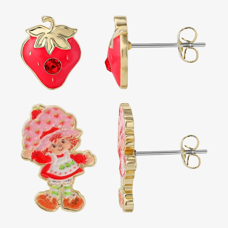 Strawberry Shortcake Red Crystal 18K Gold Over Brass 16.9mm Round Strawberry Shortcake Stud Earrings
