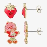 Strawberry Shortcake Red Crystal 18K Gold Over Brass 16.9mm Round Strawberry Shortcake Stud Earrings