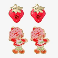 Strawberry Shortcake Red Crystal 18K Gold Over Brass 16.9mm Round Strawberry Shortcake Stud Earrings