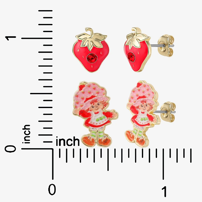 Strawberry Shortcake Red Crystal 18K Gold Over Brass 16.9mm Round Strawberry Shortcake Stud Earrings