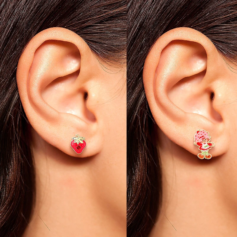 Strawberry Shortcake Red Crystal 18K Gold Over Brass 16.9mm Round Strawberry Shortcake Stud Earrings