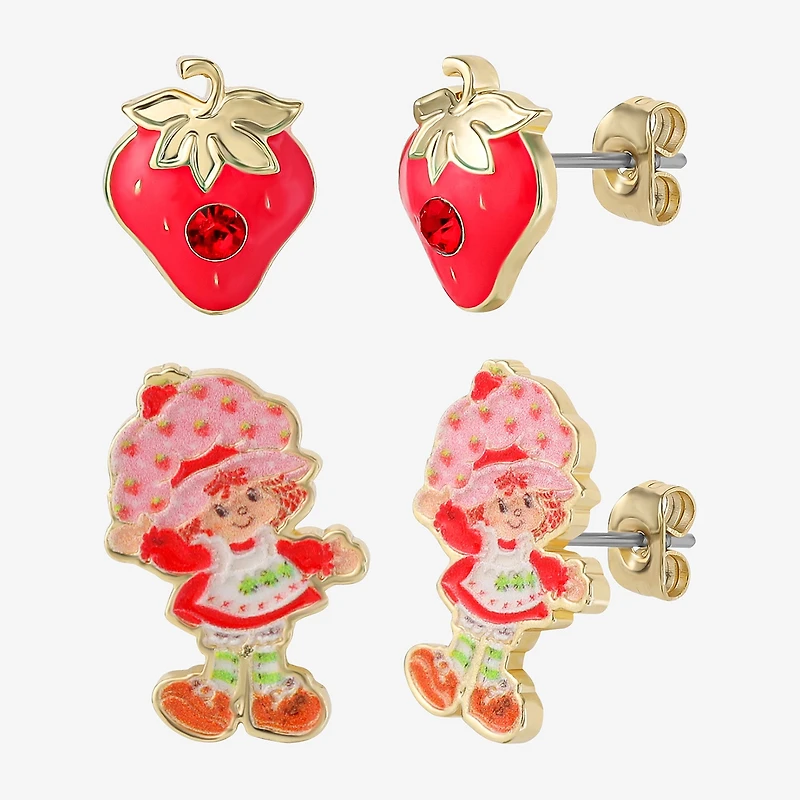 Strawberry Shortcake Red Crystal 18K Gold Over Brass 16.9mm Round Strawberry Shortcake Stud Earrings