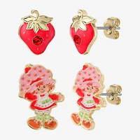 Strawberry Shortcake Red Crystal 18K Gold Over Brass 16.9mm Round Strawberry Shortcake Stud Earrings