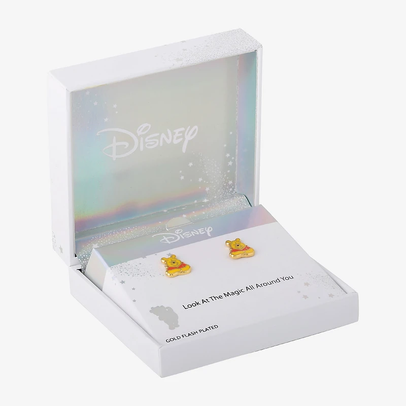 Disney Crystal 18K Gold Over Brass 11.8mm Round Winnie The Pooh Stud Earrings