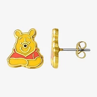 Disney Crystal 18K Gold Over Brass 11.8mm Round Winnie The Pooh Stud Earrings