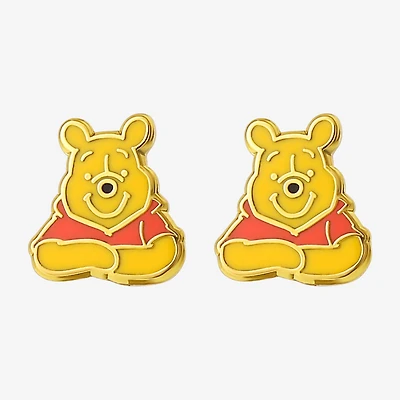 Disney Crystal 18K Gold Over Brass 11.8mm Round Winnie The Pooh Stud Earrings
