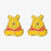 Disney Crystal 18K Gold Over Brass 11.8mm Round Winnie The Pooh Stud Earrings