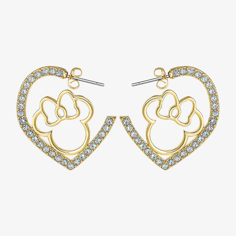 Disney Womens Crystal 18K Gold Over Brass 25.5mm Round Minnie Mouse Hoop Earrings