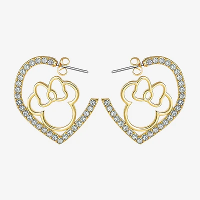 Disney Womens Crystal 18K Gold Over Brass 25.5mm Round Minnie Mouse Hoop Earrings