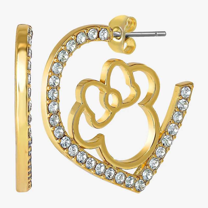 Disney Womens Crystal 18K Gold Over Brass 25.5mm Round Minnie Mouse Hoop Earrings