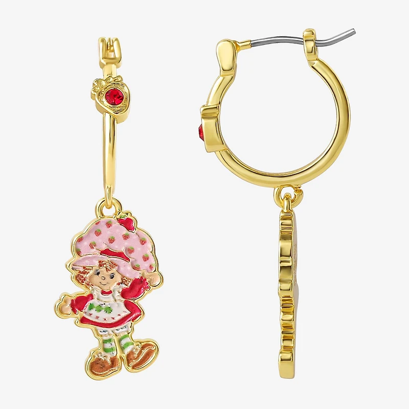 Strawberry Shortcake Womens Red Crystal 18K Gold Over Brass 38.2mm Round Strawberry Shortcake Hoop Earrings