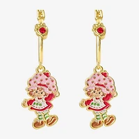 Strawberry Shortcake Womens Red Crystal 18K Gold Over Brass 38.2mm Round Strawberry Shortcake Hoop Earrings