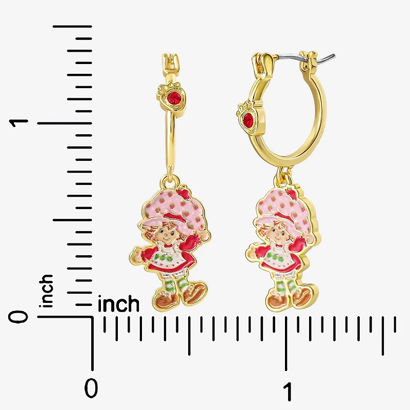 Strawberry Shortcake Womens Red Crystal 18K Gold Over Brass 38.2mm Round Strawberry Shortcake Hoop Earrings
