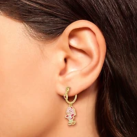 Strawberry Shortcake Womens Red Crystal 18K Gold Over Brass 38.2mm Round Strawberry Shortcake Hoop Earrings