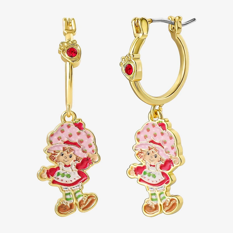 Strawberry Shortcake Womens Red Crystal 18K Gold Over Brass 38.2mm Round Strawberry Shortcake Hoop Earrings