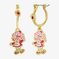 Strawberry Shortcake Womens Red Crystal 18K Gold Over Brass 38.2mm Round Strawberry Shortcake Hoop Earrings