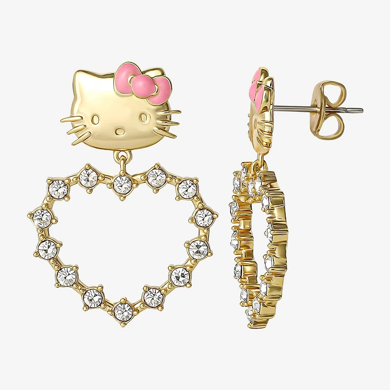 Womens Crystal 18K Gold Over Brass Round Hello Kitty Drop Earrings