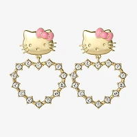 Womens Crystal 18K Gold Over Brass Round Hello Kitty Drop Earrings