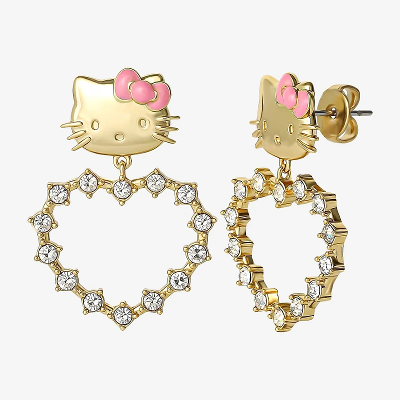 Womens Crystal 18K Gold Over Brass Round Hello Kitty Drop Earrings