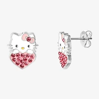 Pink Crystal 14mm Round Hello Kitty Stud Earrings