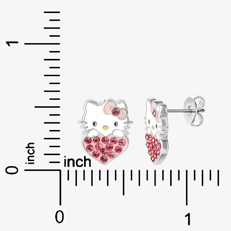 Pink Crystal 14mm Round Hello Kitty Stud Earrings
