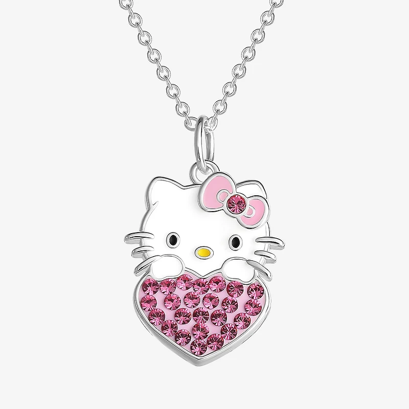 Womens Pink Crystal Pure Silver Over Brass Round 16 Inch Pendant Necklace