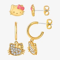 Crystal 18K Gold Over Brass 10.5mm Round Hello Kitty Stud Earrings
