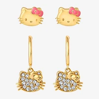 Crystal 18K Gold Over Brass 10.5mm Round Hello Kitty Stud Earrings