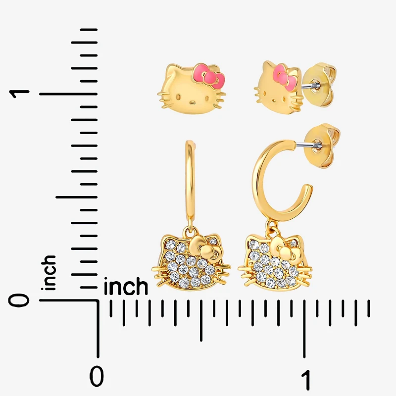 Crystal 18K Gold Over Brass 10.5mm Round Hello Kitty Stud Earrings