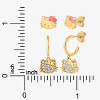 Crystal 18K Gold Over Brass 10.5mm Round Hello Kitty Stud Earrings